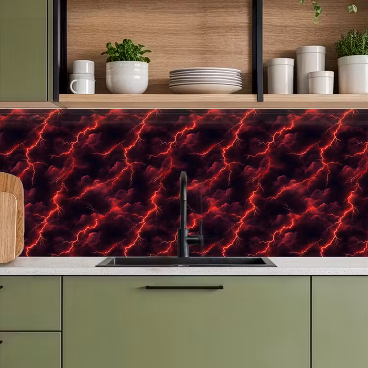 Kitchen splashback - Red - Thunderstorm - Lightning - Clouds — 8