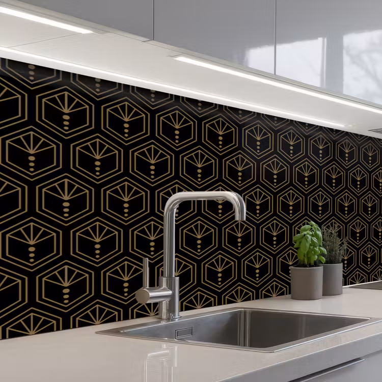 Kitchen splashback - Sunburst - Black - Gold - Dots — 2