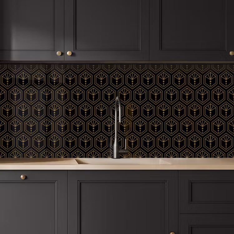 Kitchen splashback - Sunburst - Black - Gold - Dots — 6