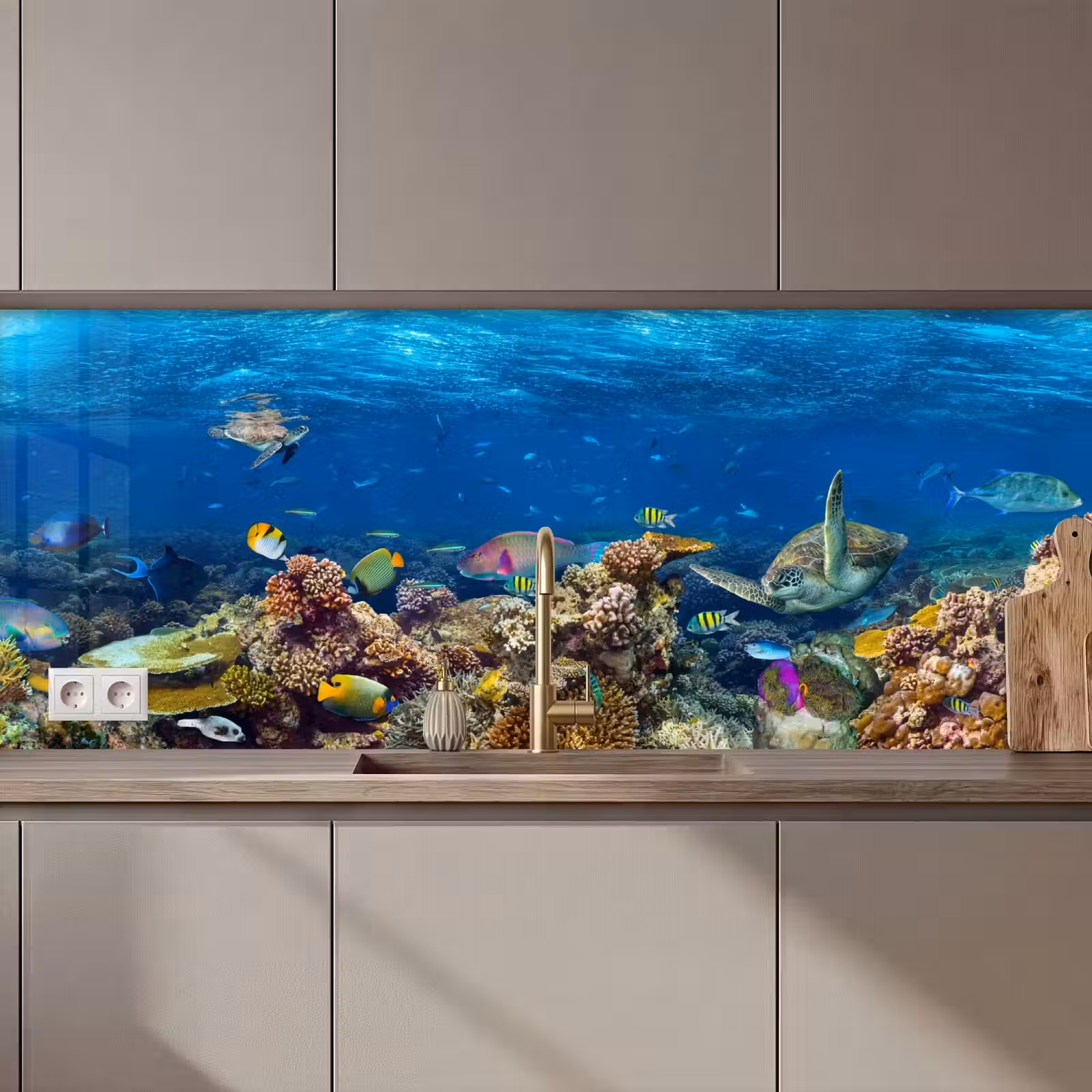 Kitchen splashback - Underwater landscape - Fish - Turtle - Blue — 1