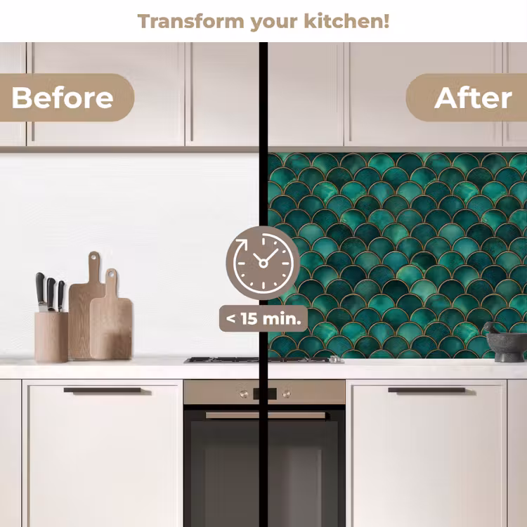 Kitchen splashback - Scales - Texture - Deep green - Gold — 3