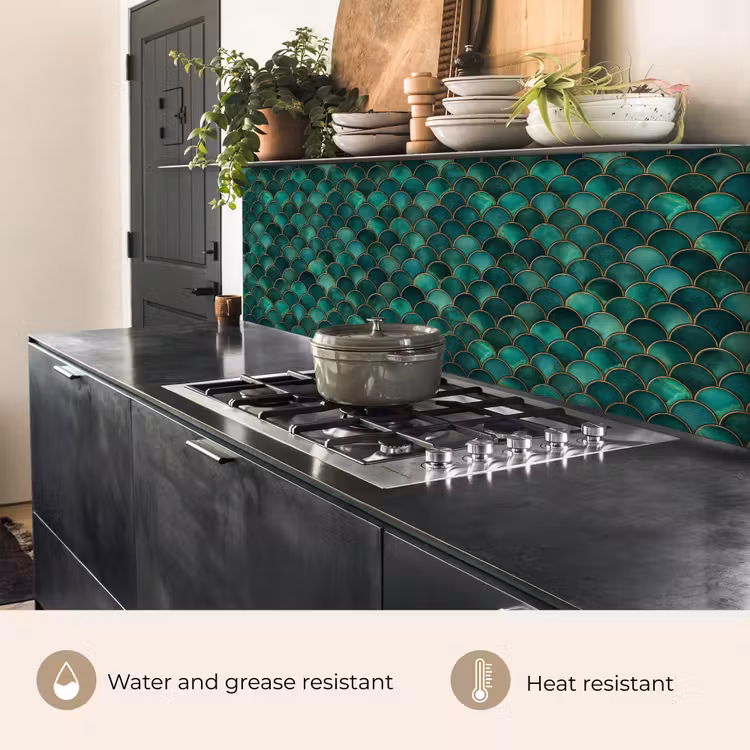 Kitchen splashback - Scales - Texture - Deep green - Gold — 5