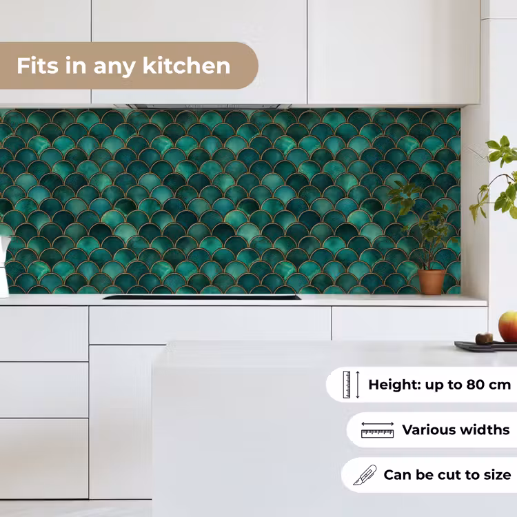 Kitchen splashback - Scales - Texture - Deep green - Gold — 7