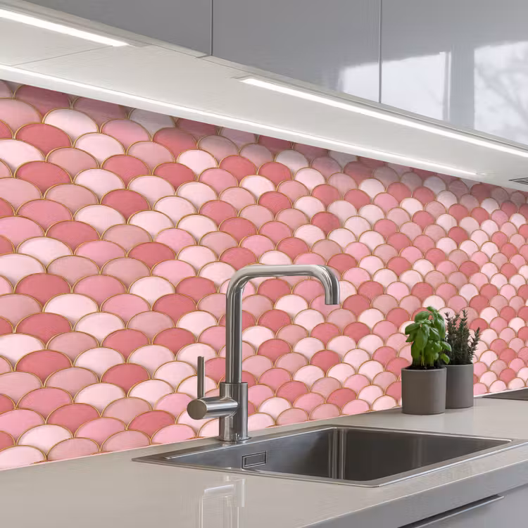 Kitchen splashback - Tile - Pattern - Pink - Gold — 2