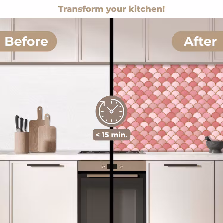 Kitchen splashback - Tile - Pattern - Pink - Gold — 3