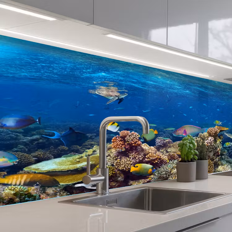 Kitchen splashback - Underwater landscape - Fish - Turtle - Blue — 2