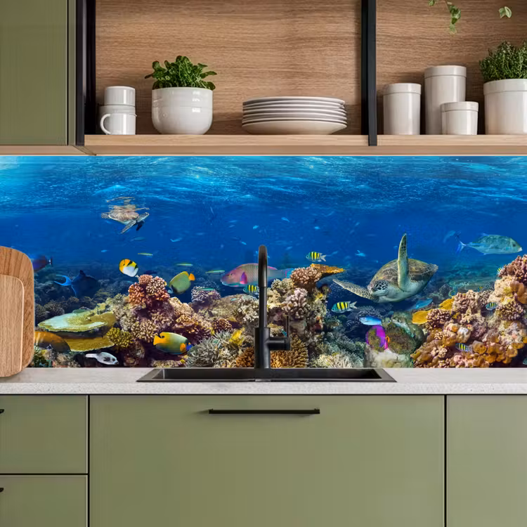 Kitchen splashback - Underwater landscape - Fish - Turtle - Blue — 8