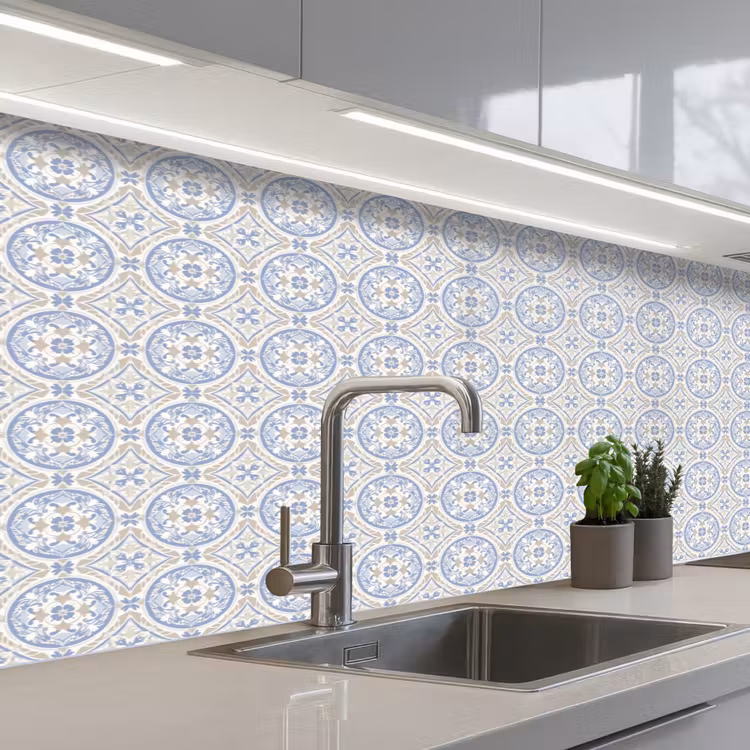 Kitchen splashback - Tile - Pattern - Beige - Blue — 2