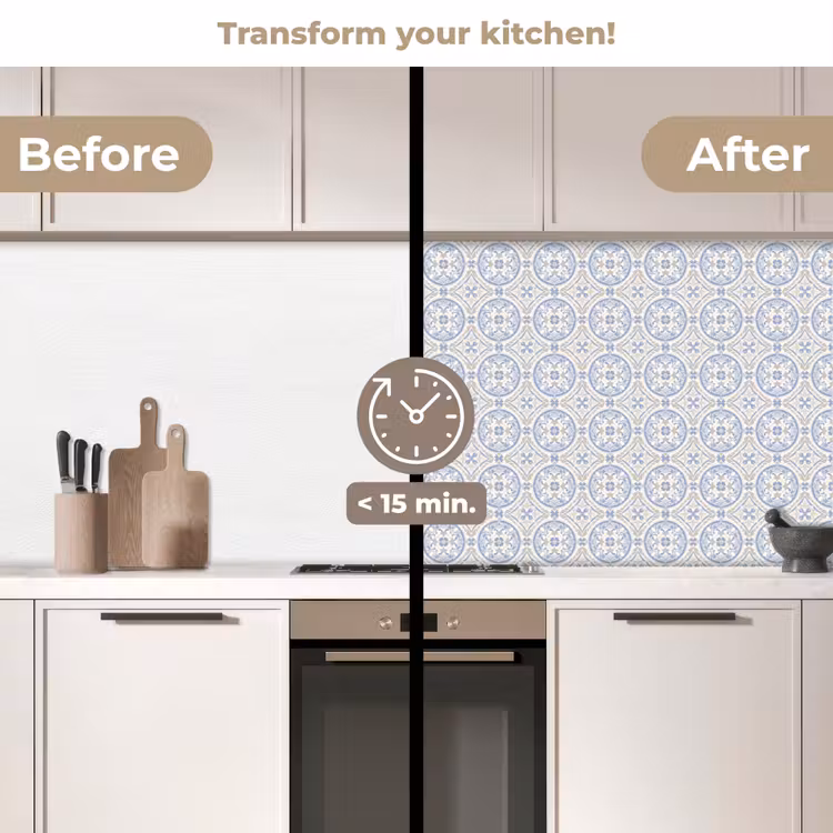 Kitchen splashback - Tile - Pattern - Beige - Blue — 3