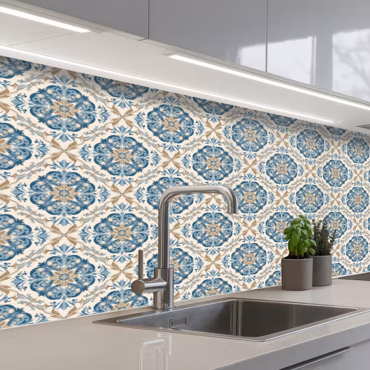Kitchen splashback - Tile - Pattern - Blue - Gold — 2