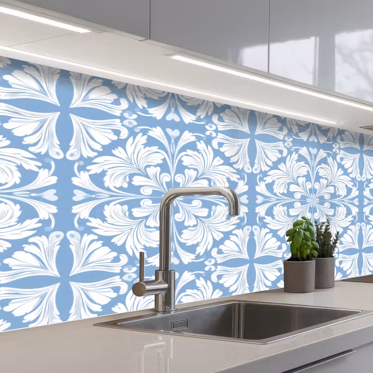 Kitchen splashback - Tile - Pattern - White - Blue — 2