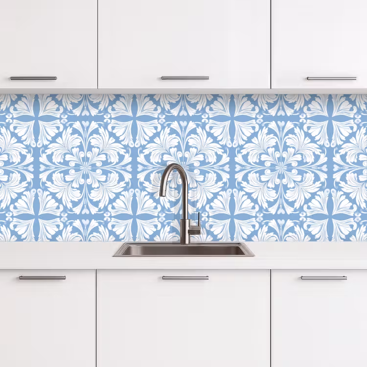 Kitchen splashback - Tile - Pattern - White - Blue — 4