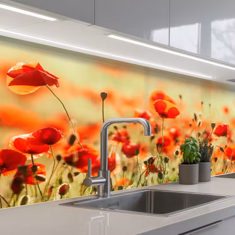 Kitchen splashback - Poppies - Flowers - Red - Field of flowers — 2