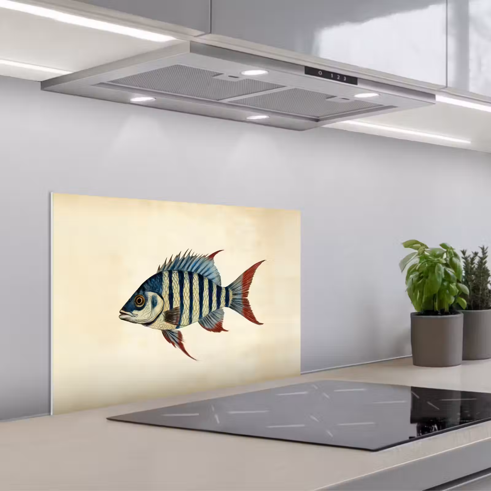 Kitchen splashback for hob - Striped - Dark blue - Back fin - Fish — 1