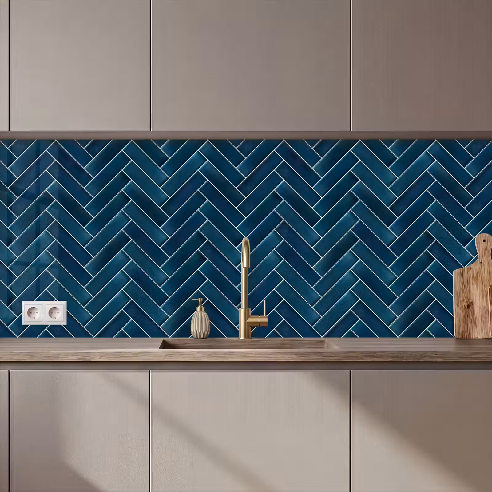 Kitchen splashback - Herringbone pattern - Tiles - Deep blue — 1