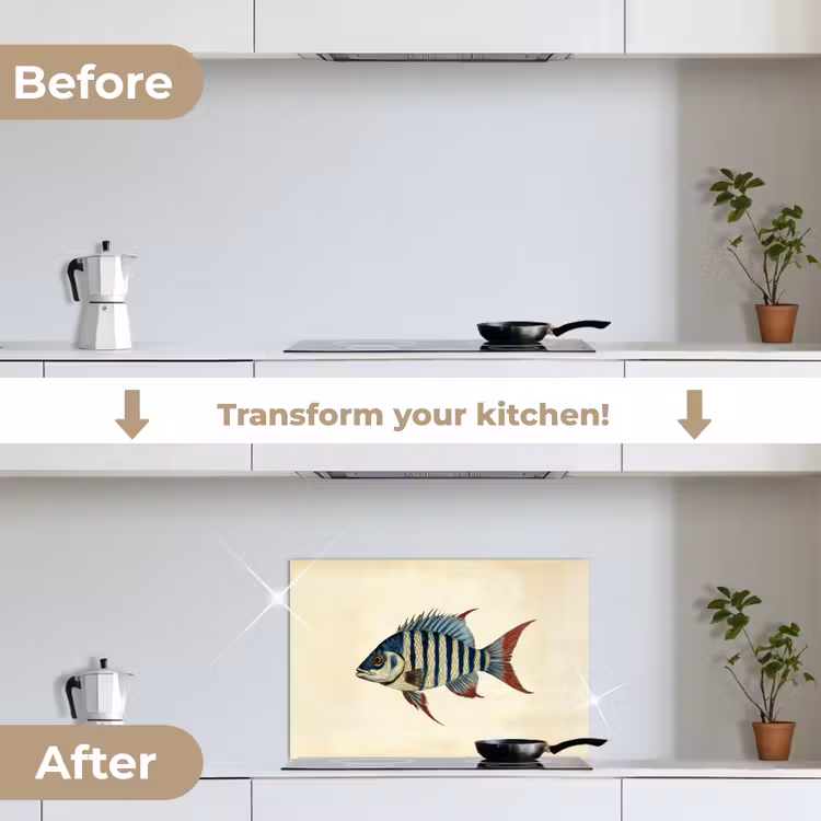 Kitchen splashback for hob - Striped - Dark blue - Back fin - Fish — 7