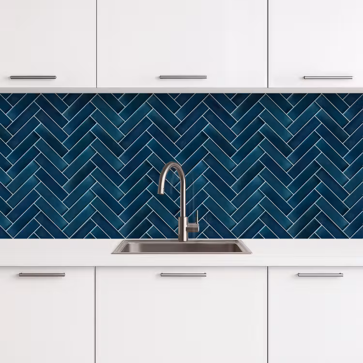 Kitchen splashback - Herringbone pattern - Tiles - Deep blue — 4