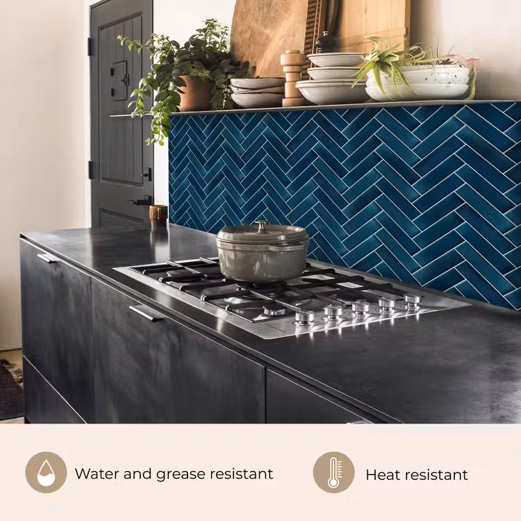 Kitchen splashback - Herringbone pattern - Tiles - Deep blue — 5