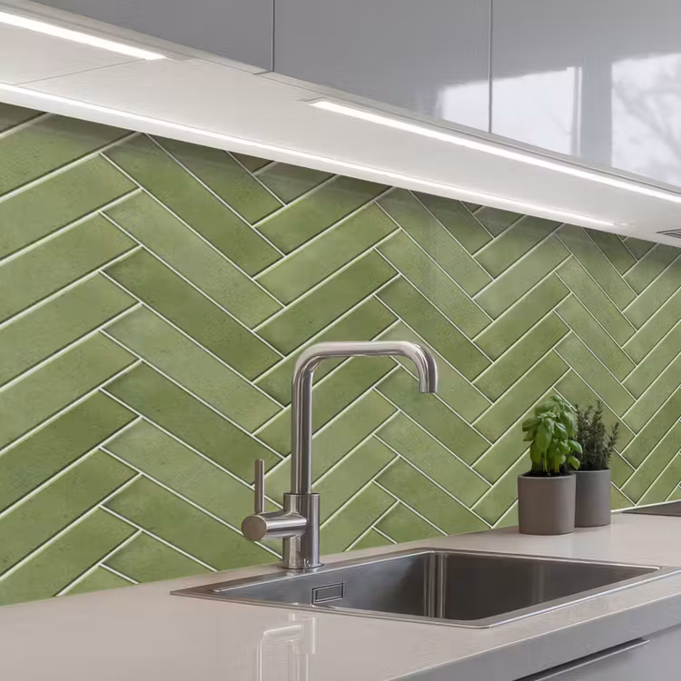 Kitchen splashback - Herringbone texture - Tiles - Olive green — 2