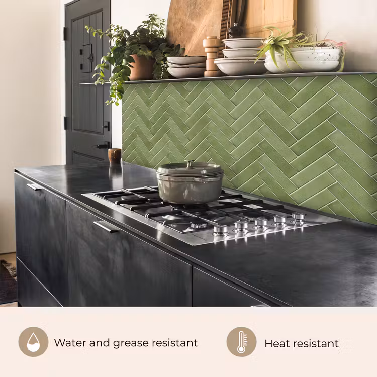 Kitchen splashback - Herringbone texture - Tiles - Olive green — 5