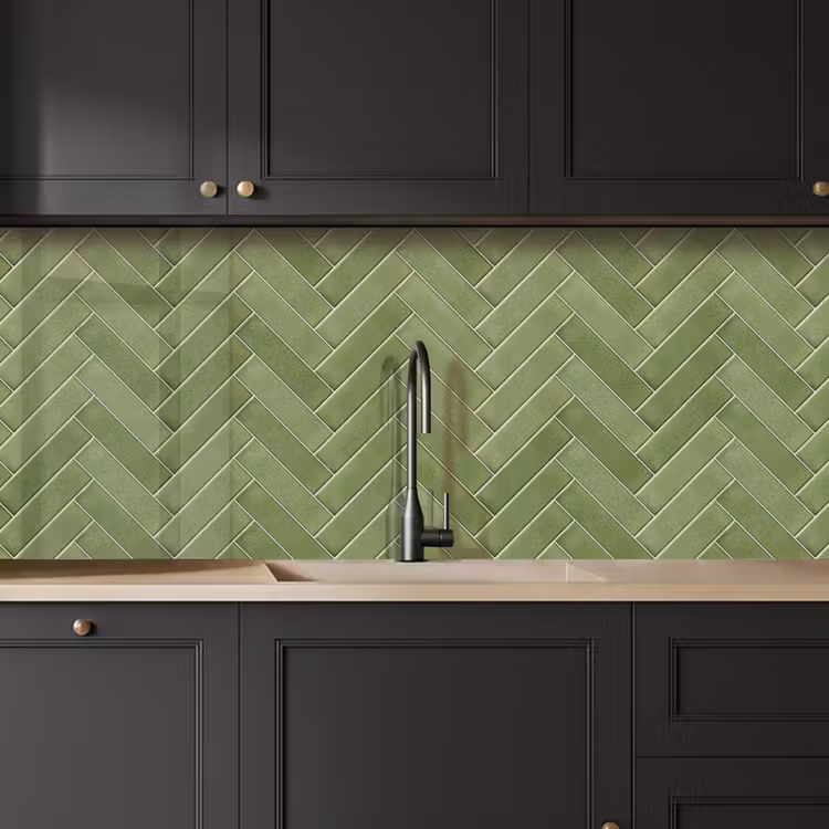 Kitchen splashback - Herringbone texture - Tiles - Olive green — 6