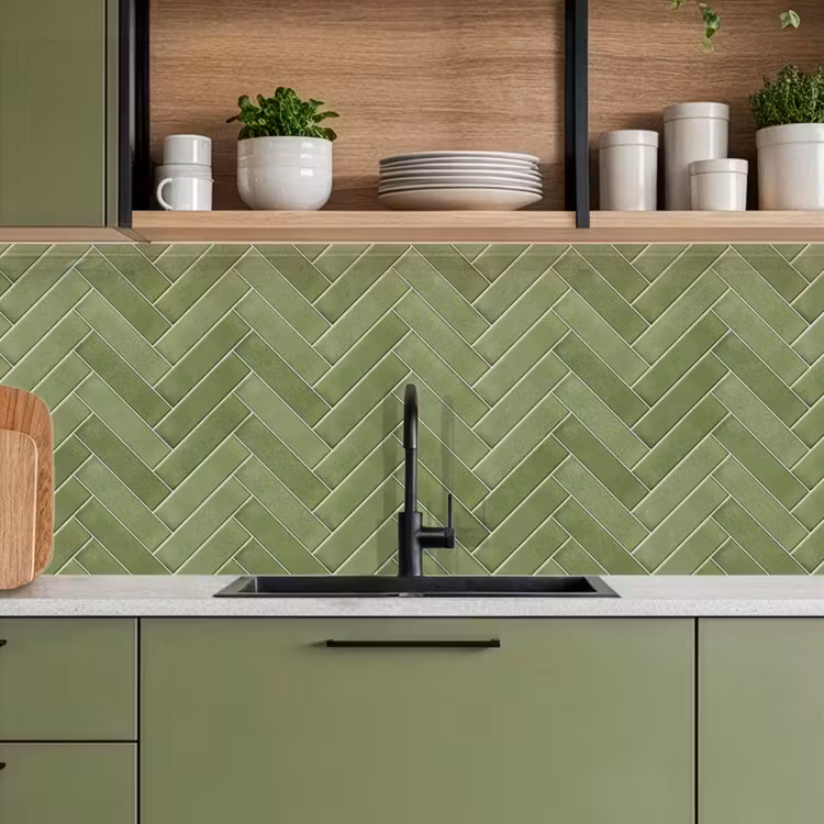 Kitchen splashback - Herringbone texture - Tiles - Olive green — 8