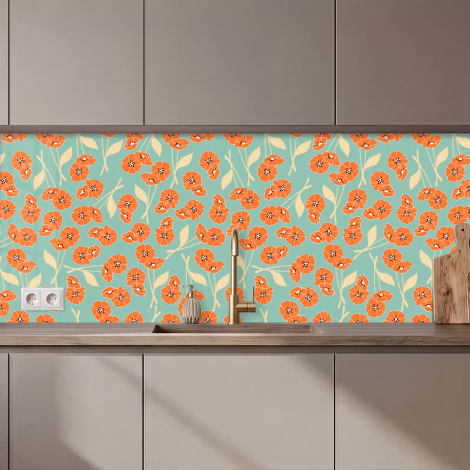 Kitchen splashback - Retro - Flowers - Design - Orange — 1