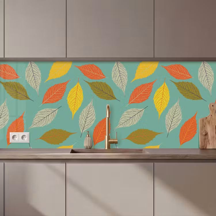 Kitchen splashback - Leaves - Autumn - Vintage - Pastel - Pattern — 1