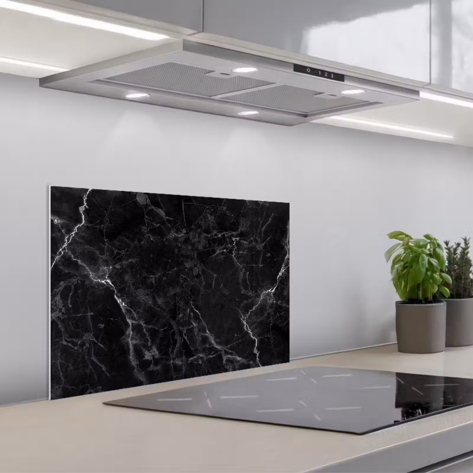 Kitchen splashback for hob - Night Marble Lightning — 1