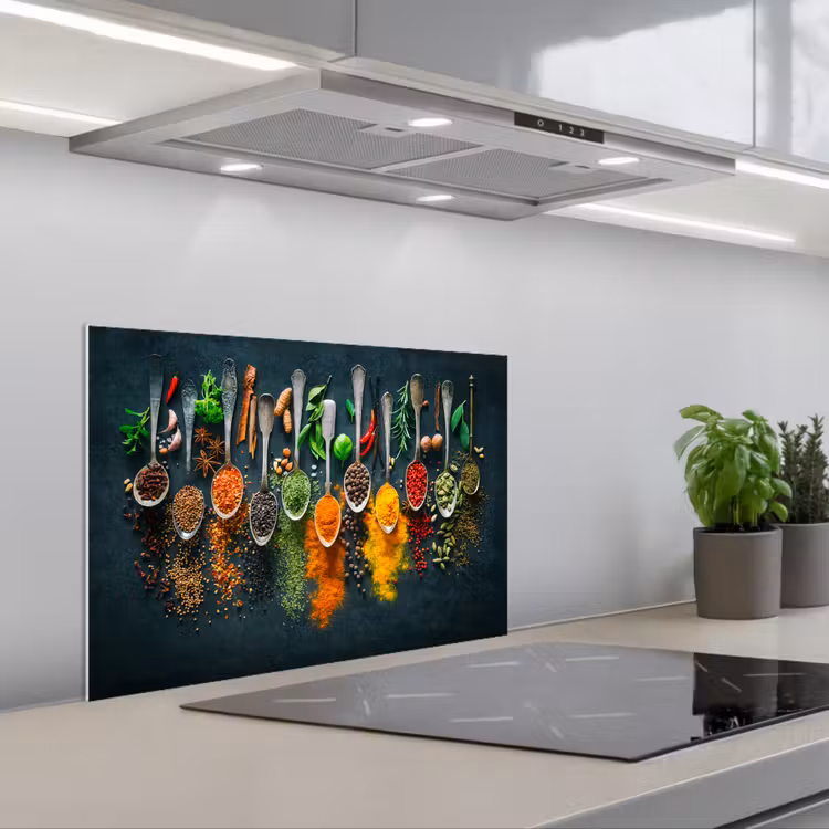 Kitchen splashback for hob - Herbs - Spices - Spoons — 1