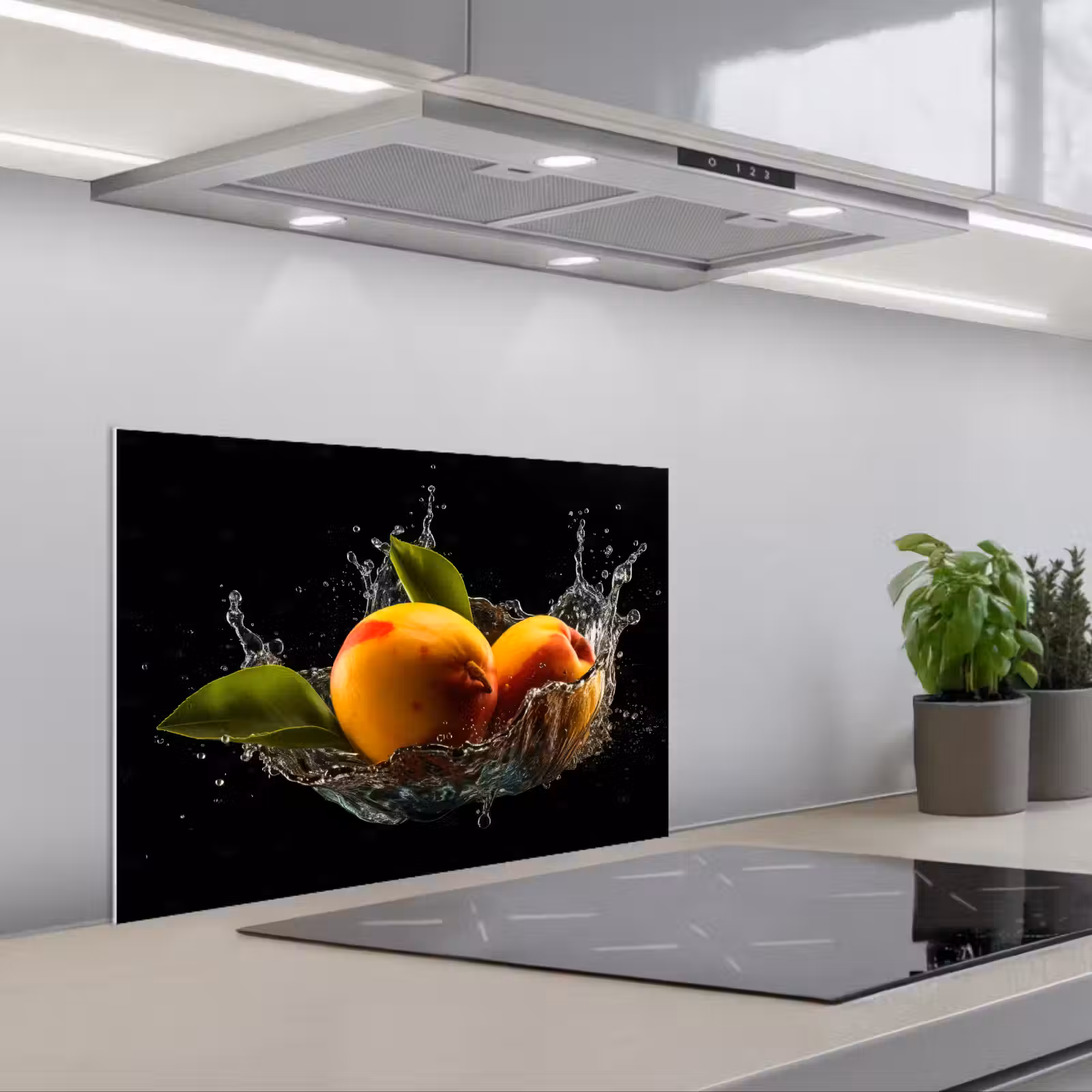 Kitchen splashback for hob - Mango - Fruit - Water - Black - Leaves — 1