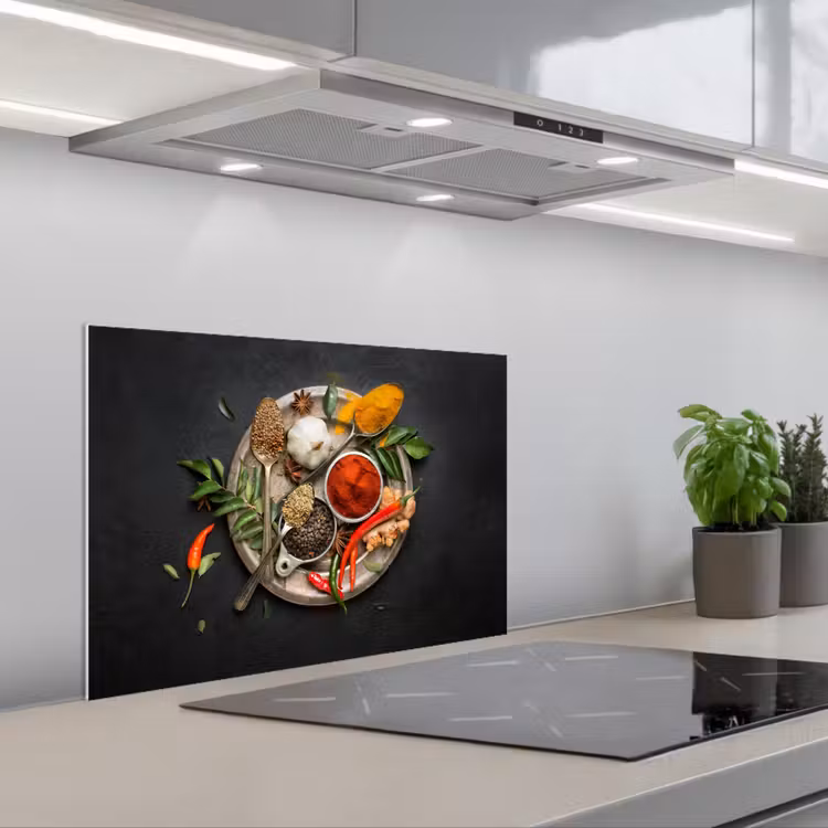 Kitchen splashback for hob - Herb Mosaic on Dark Canvas — 1