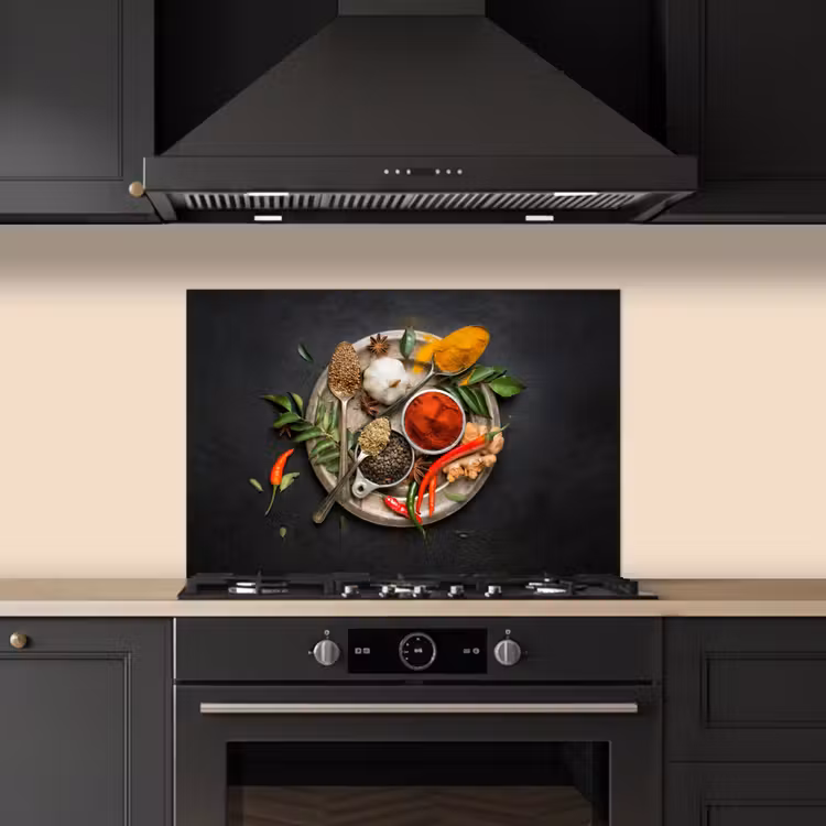Kitchen splashback for hob - Herb Mosaic on Dark Canvas — 5