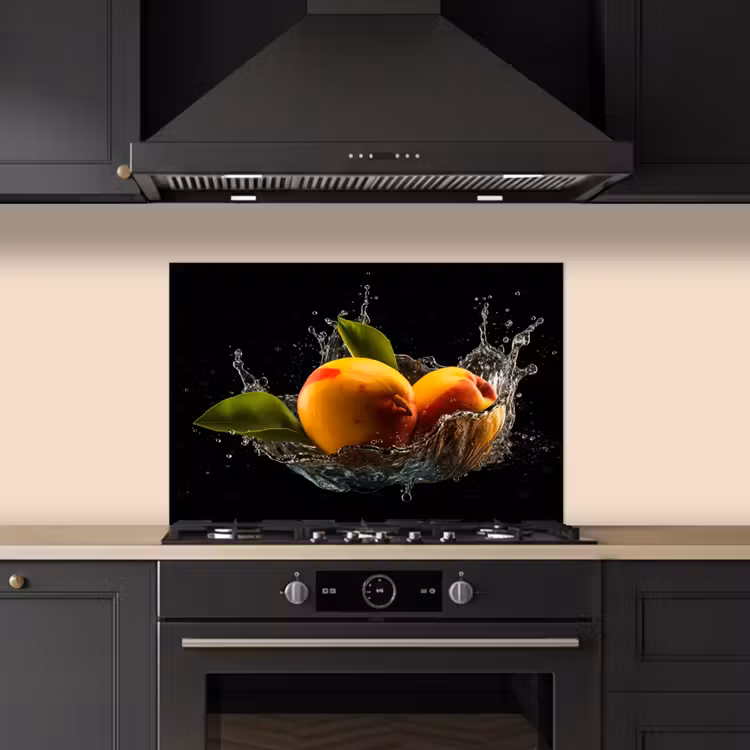 Kitchen splashback for hob - Mango - Fruit - Water - Black - Leaves — 5