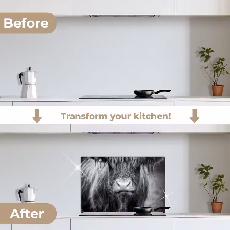 Kitchen splashback for hob - Scottish Highlander - Cow - Black - White - Animals — 7