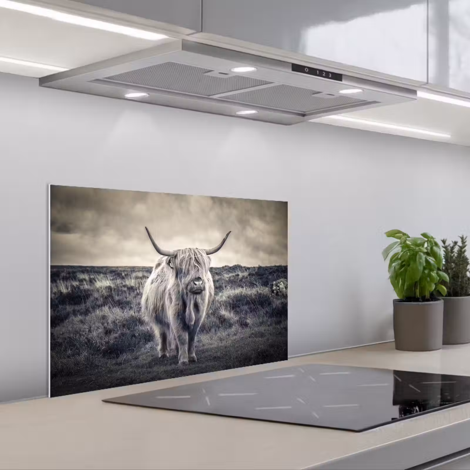 Kitchen splashback for hob - Scottish highlander - Animals - Clouds - Cow - Nature — 1