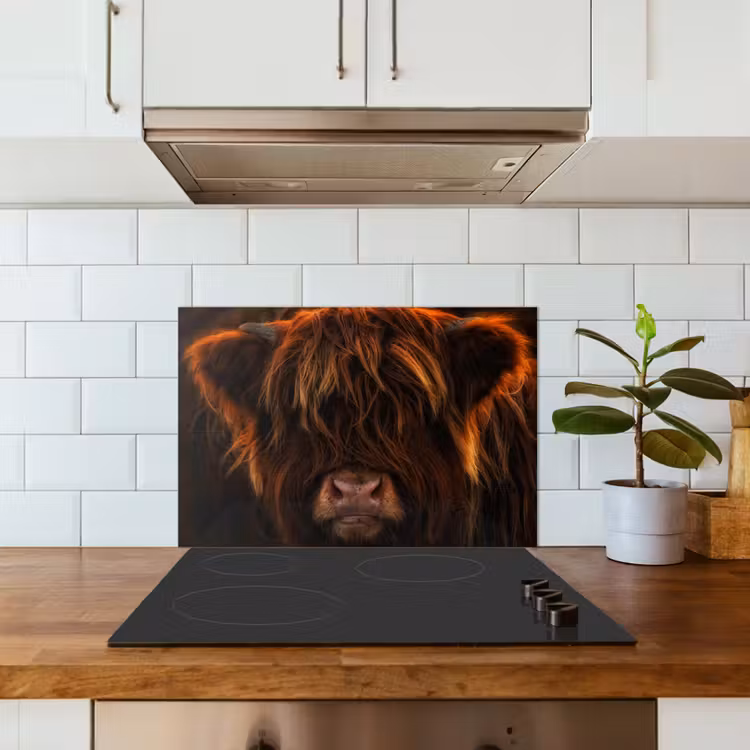 Kitchen splashback for hob - Scottish Highlander - Cow - Black - Portrait — 3