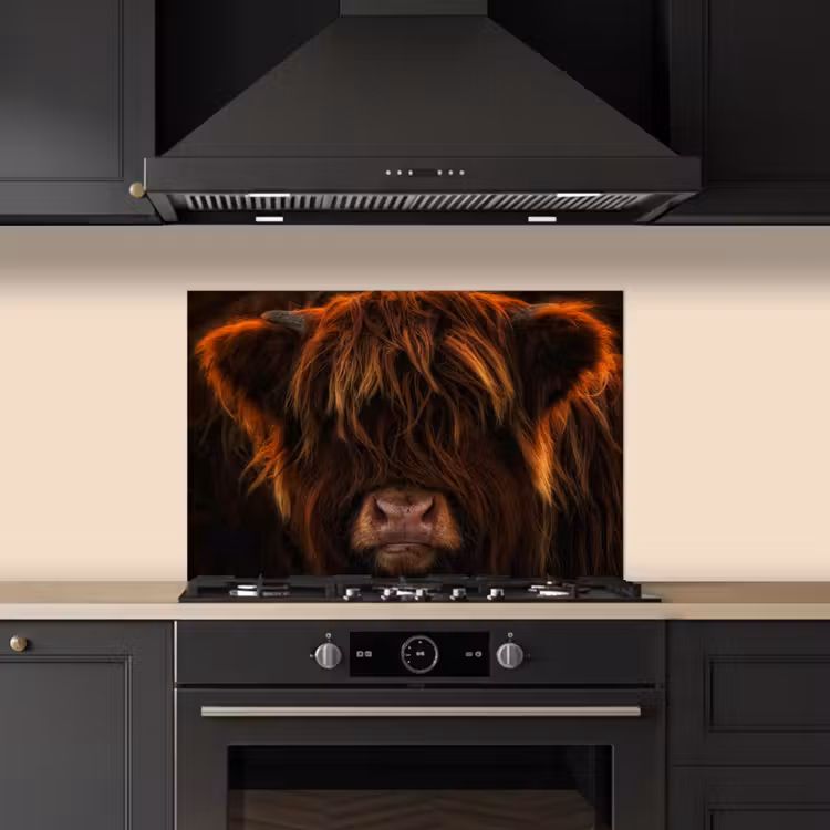 Kitchen splashback for hob - Scottish Highlander - Cow - Black - Portrait — 5