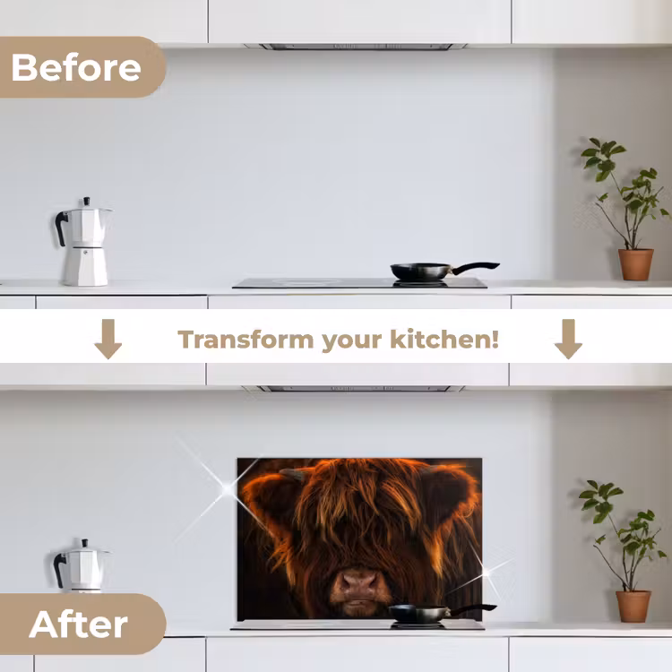 Kitchen splashback for hob - Scottish Highlander - Cow - Black - Portrait — 7