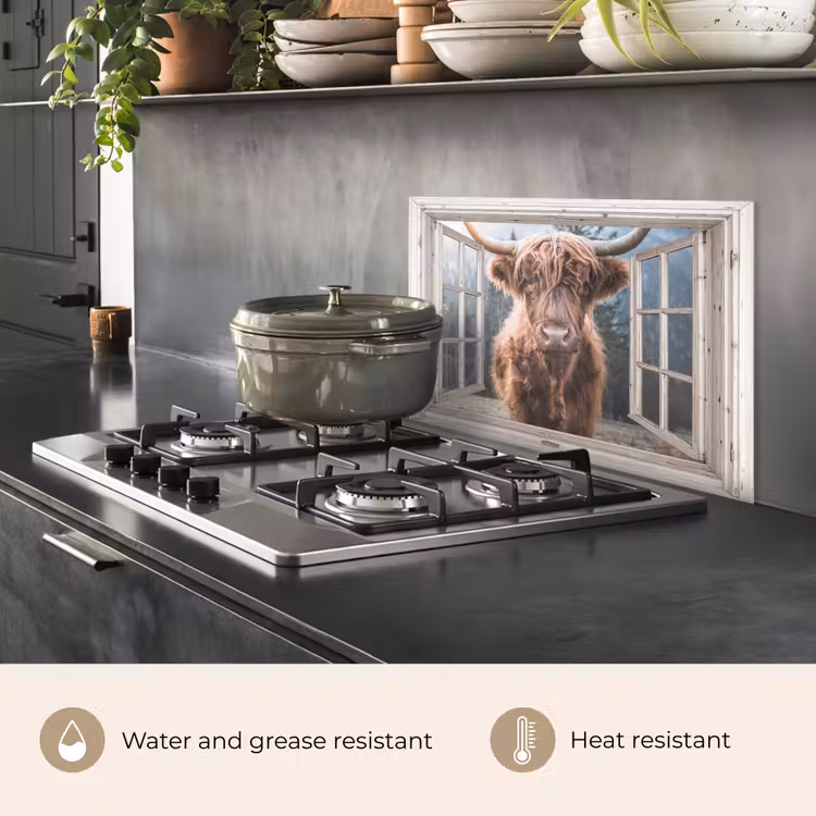 Kitchen splashback for hob - Scottish highlander - Cow - Mountain - Vista — 2