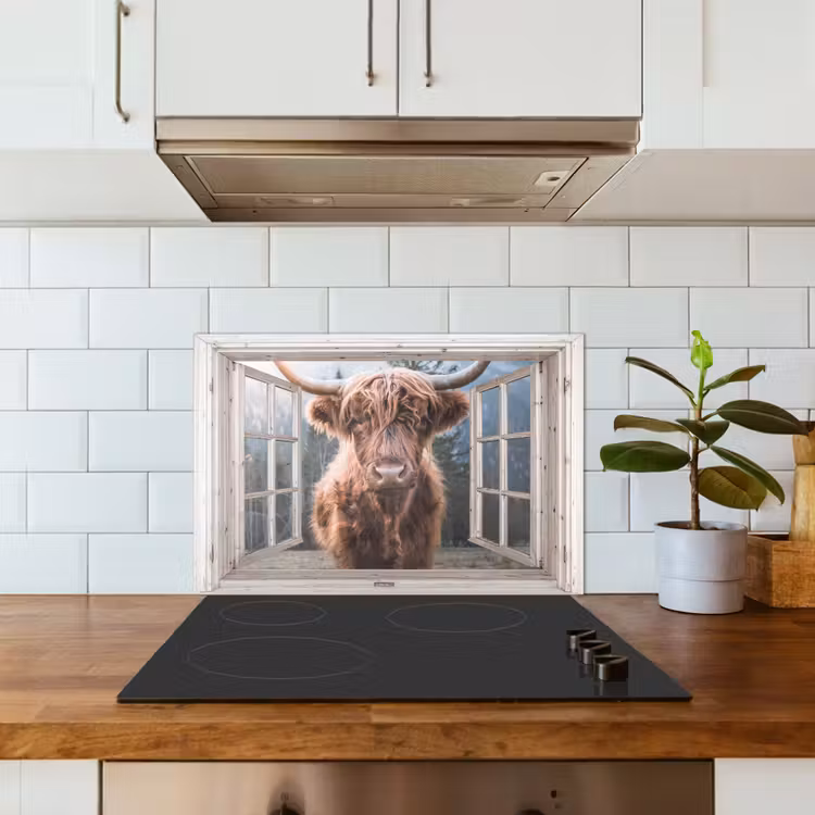 Kitchen splashback for hob - Scottish highlander - Cow - Mountain - Vista — 3