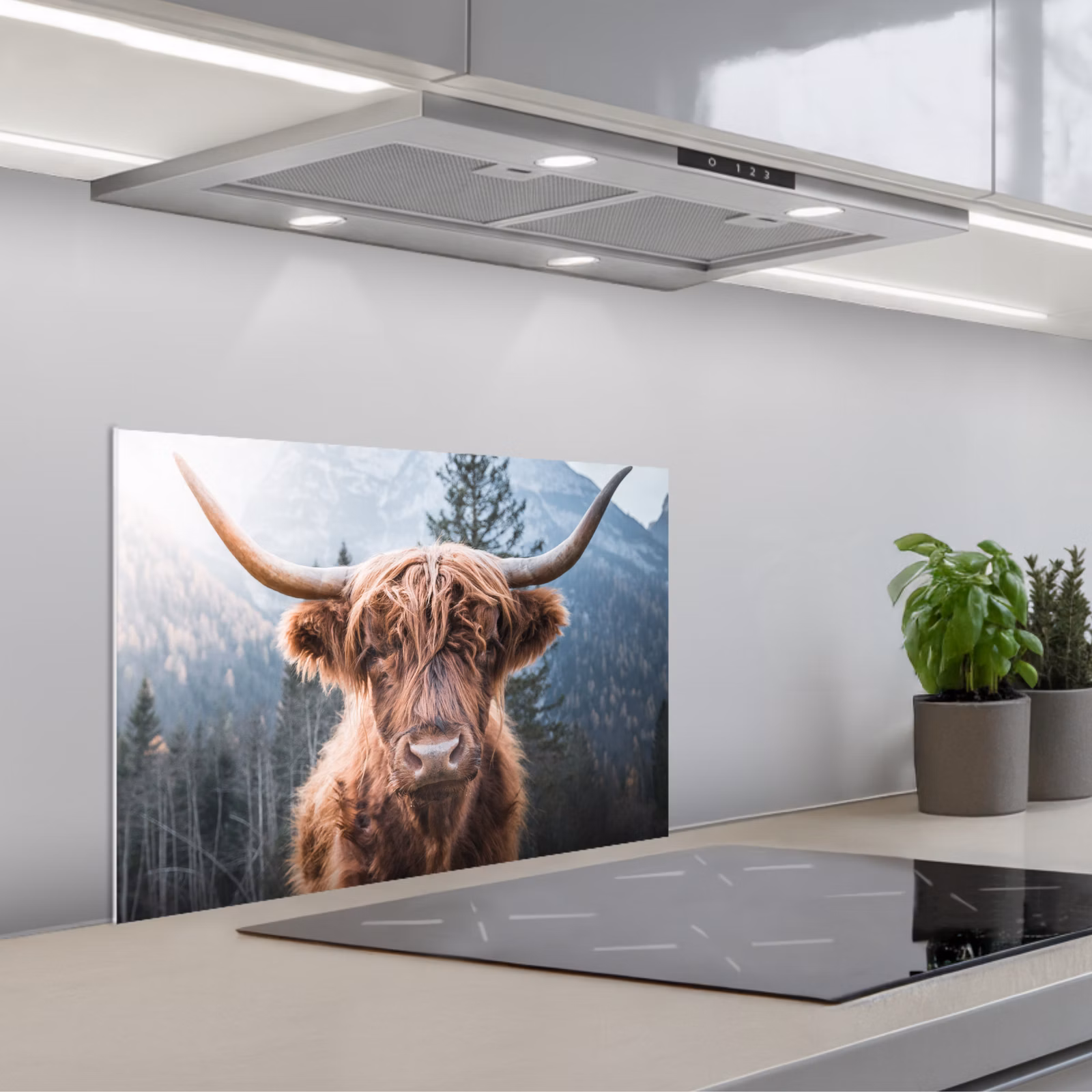 Kitchen splashback for hob - Scottish highlander - Cow - Animals - Mountain - Nature — 1