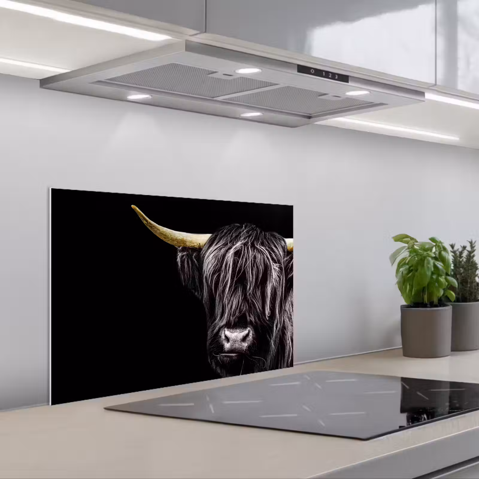Kitchen splashback for hob - Scottish Highlander - Gold - Coat - Animals - Cow — 1