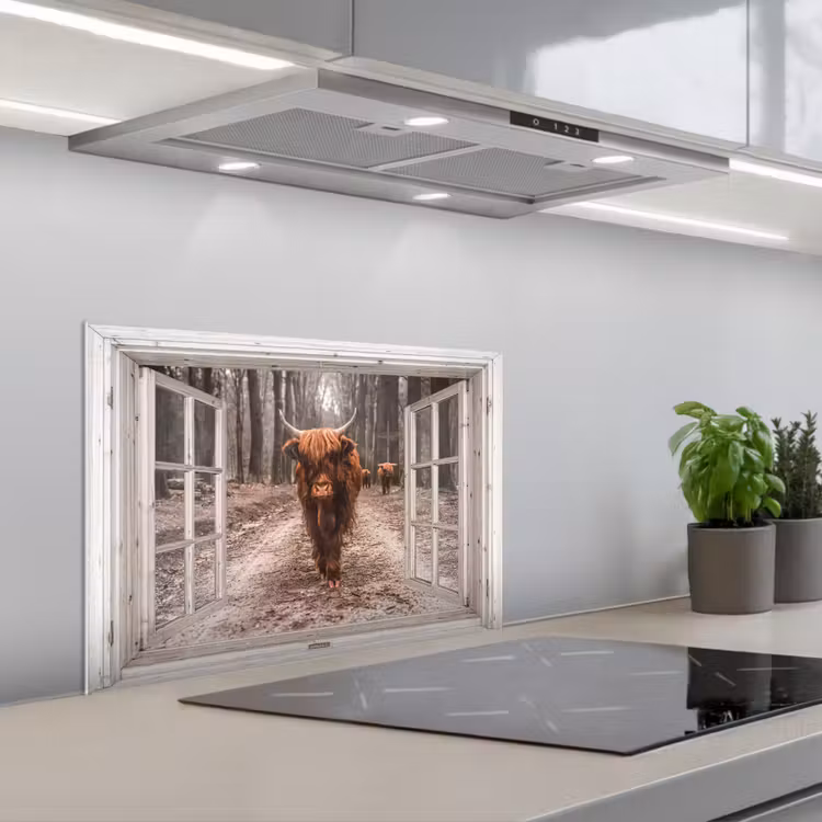 Kitchen splashback for hob - Looking through - Scottish Highlander - Window — 1