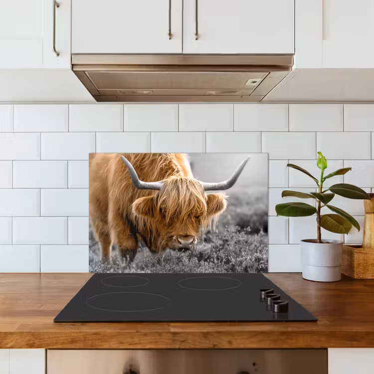 Kitchen splashback for hob - Scottish Highlander - Animals - Brown - Cow - Black - White - Nature — 3