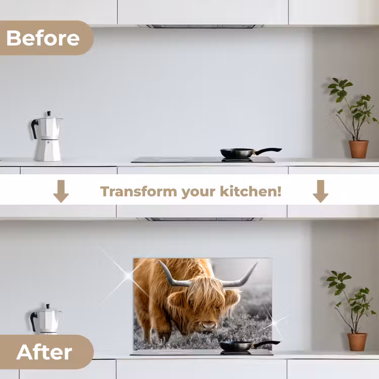 Kitchen splashback for hob - Scottish Highlander - Animals - Brown - Cow - Black - White - Nature — 7