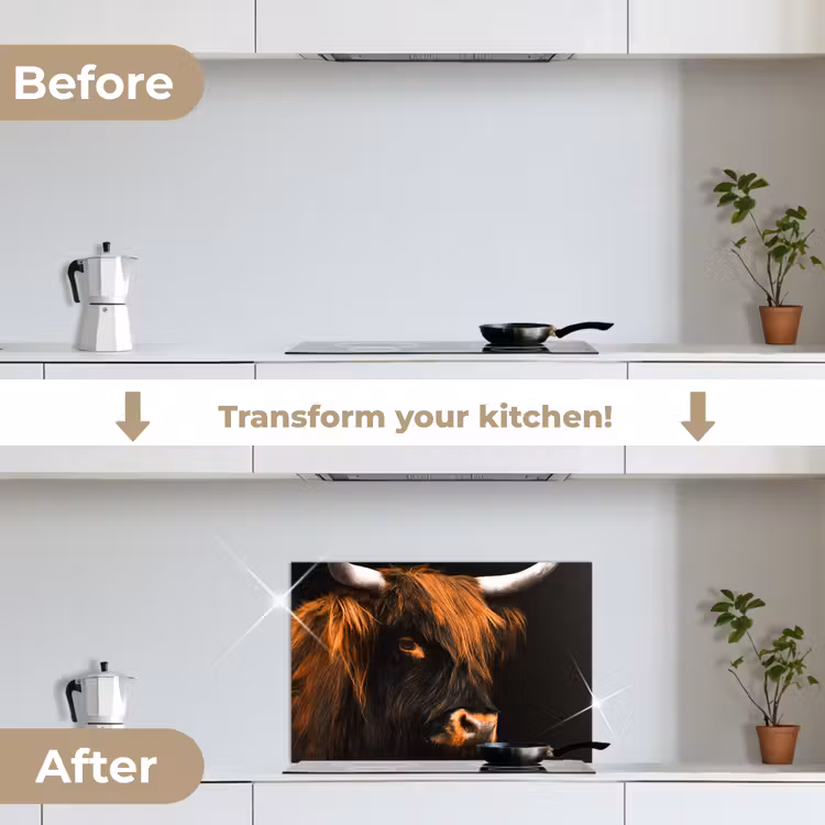 Kitchen splashback for hob - Scottish highlander - Black - Cow - Horn - Animals — 7