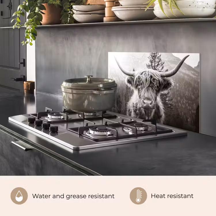 Kitchen splashback for hob - Scottish Highlander - Cow - Animals - Black - White — 2