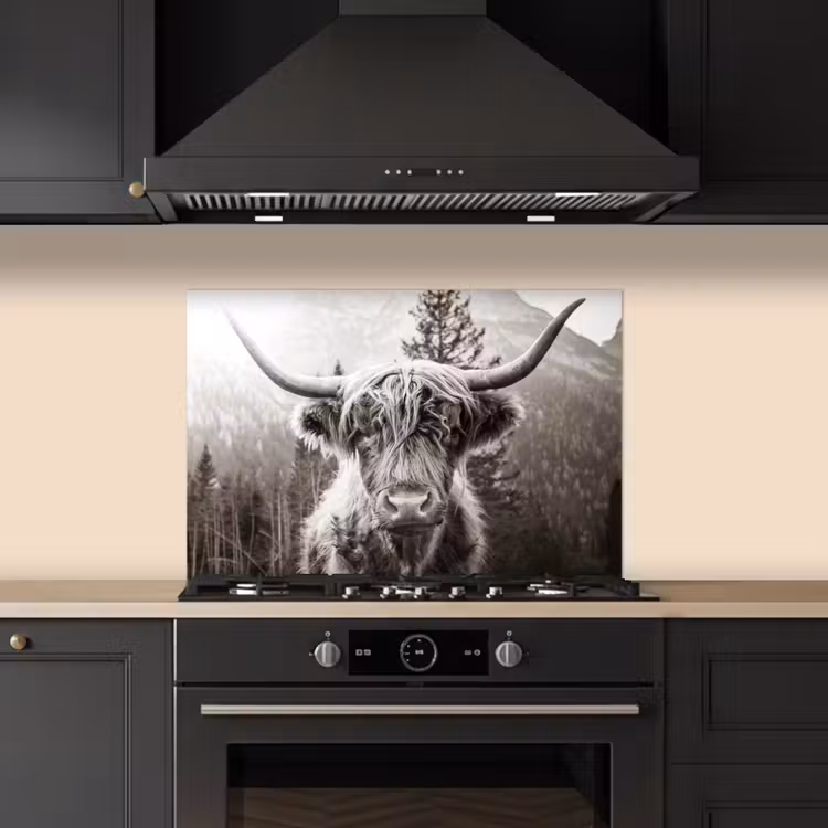 Kitchen splashback for hob - Scottish Highlander - Cow - Animals - Black - White — 5