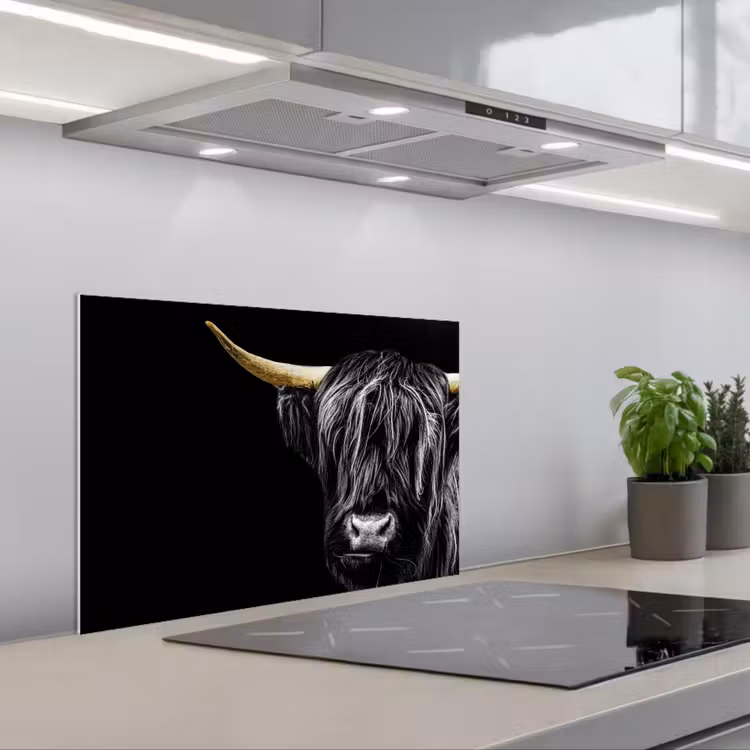 Kitchen splashback for hob - Scottish Highlander - Gold - Coat - Animals - Cow — 1